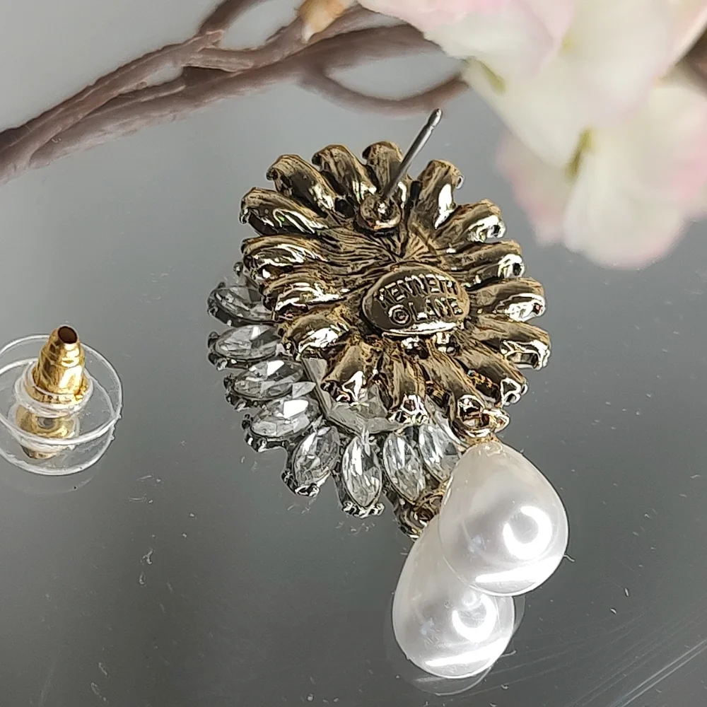 KENNETH JAY LANE Crystal Pearl Drop Earrings Cocktail Bridal Prom Pageant - Picture 6 of 11